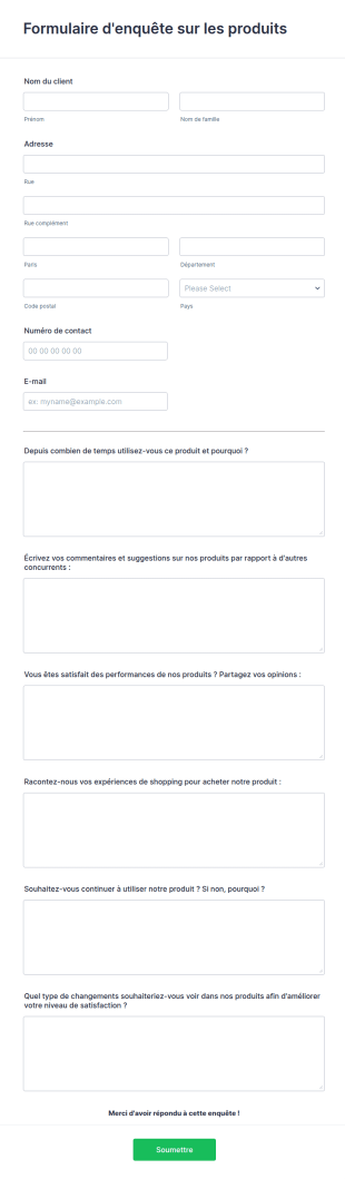 Formulaire D'enquête Sur Les Produits