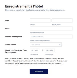 Formulaire D'enregistrement à L'hôtel