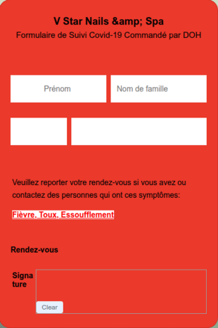 Formulaire D'Enregistrement De Client Covid 19