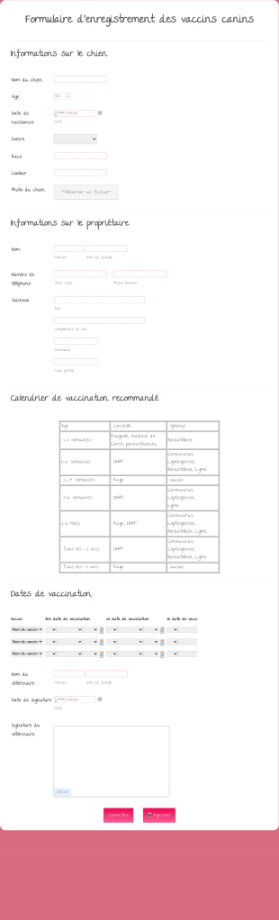Formulaire D'enregistrement Des Vaccins Canins Form Template