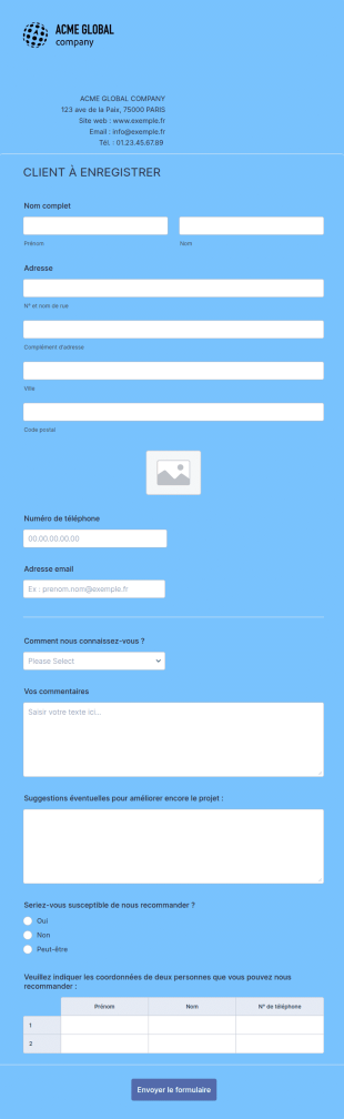 Formulaire D'enregistrement Nouveau Client