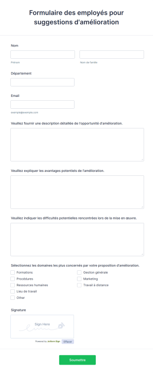 Formulaire Des Employés Pour Suggestions D'amélioration