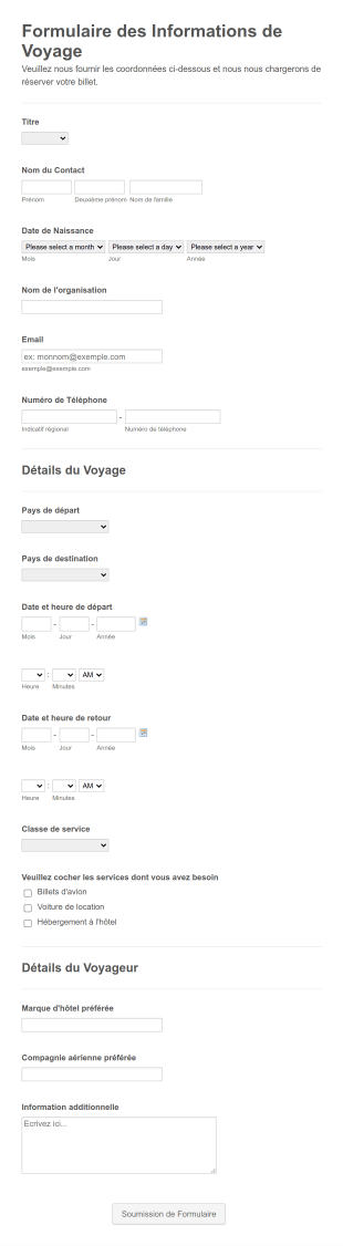 Formulaire Des Informations De Voyage