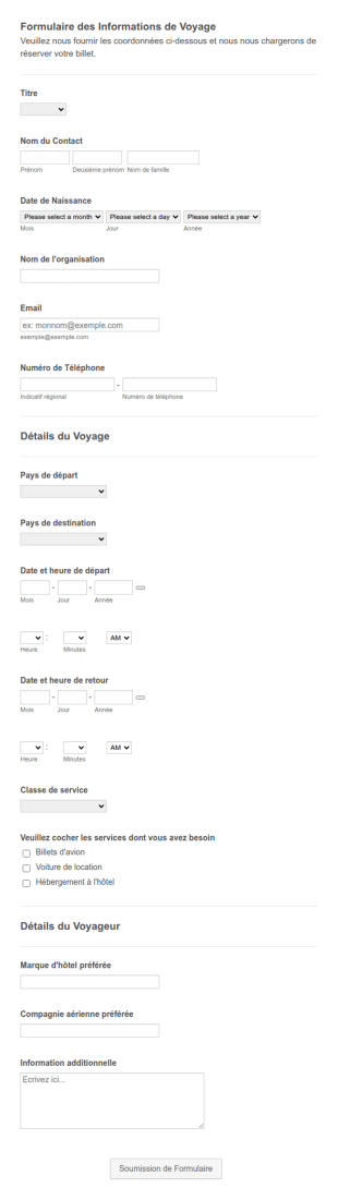 Formulaire Des Informations De Voyage