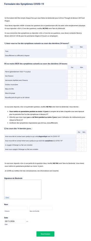 Formulaire Des Symptômes BHFP COVID 19