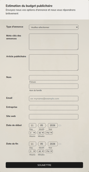 Formulaire D'estimation Du Budget Publicitaire