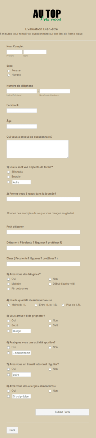 Formulaire D'évaluation Bien Etre