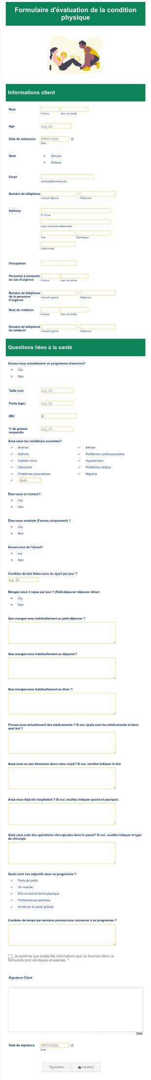 Formulaire D'évaluation De La Condition Physique Form Template