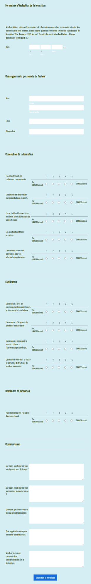 Formulaire D'évaluation De La Formation
