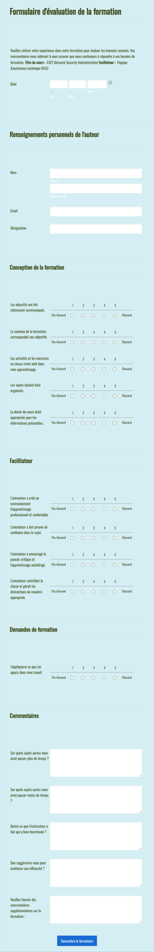 Formulaire D'évaluation De La Formation Form Template