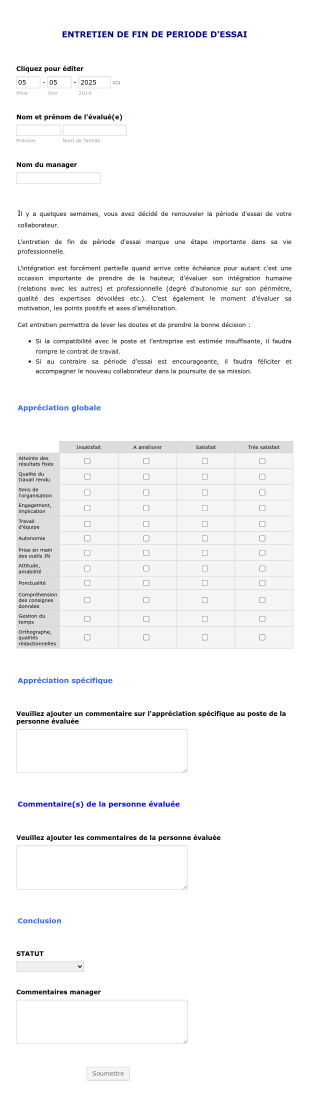 Formulaire D'évaluation De Période D'essai Form Template