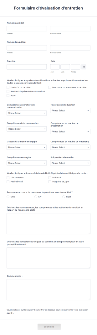 Formulaire D'évaluation D'entretien Form Template