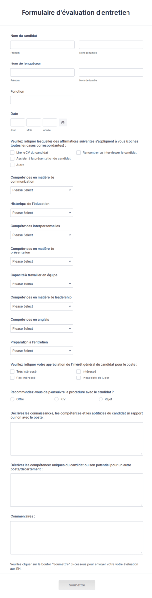 Formulaire D'évaluation D'entretien