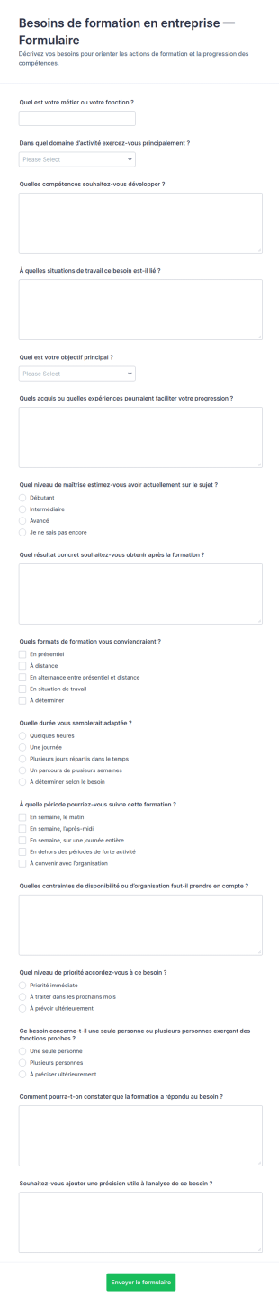 Formulaire D’évaluation Des Besoins En Formation