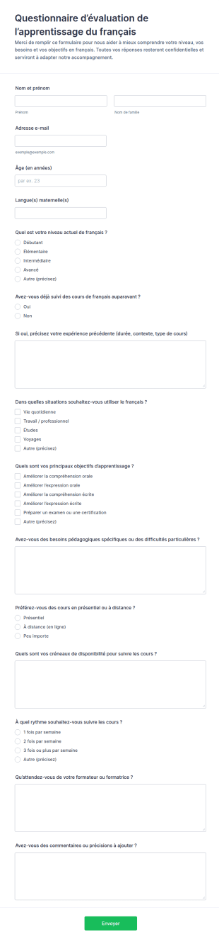 Formulaire D’évaluation Des Compétences Linguistiques