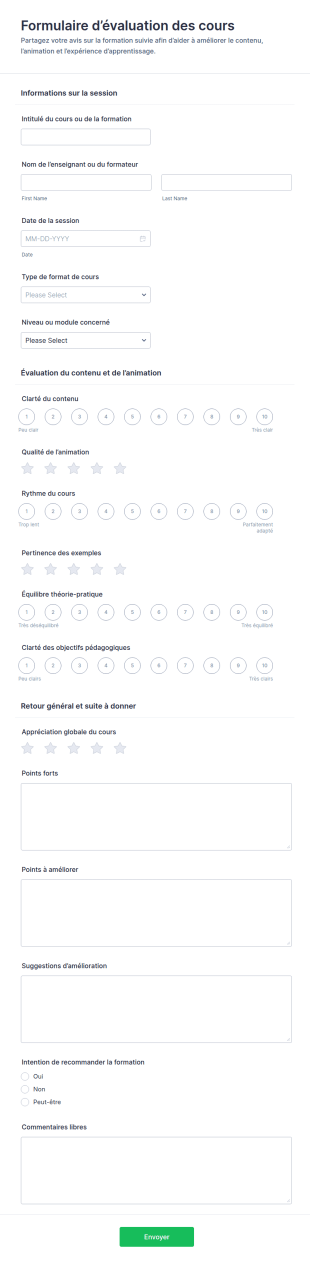 Formulaire D’évaluation Des Cours