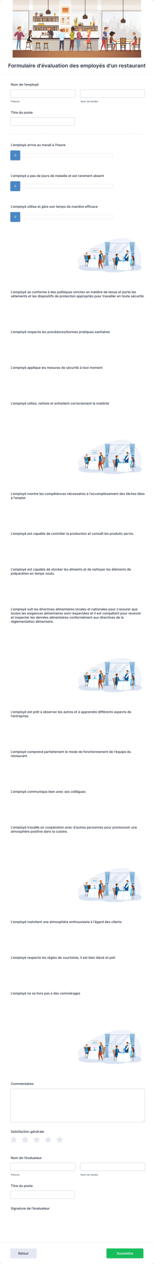 Formulaire D'évaluation Des Employés D'un Restaurant