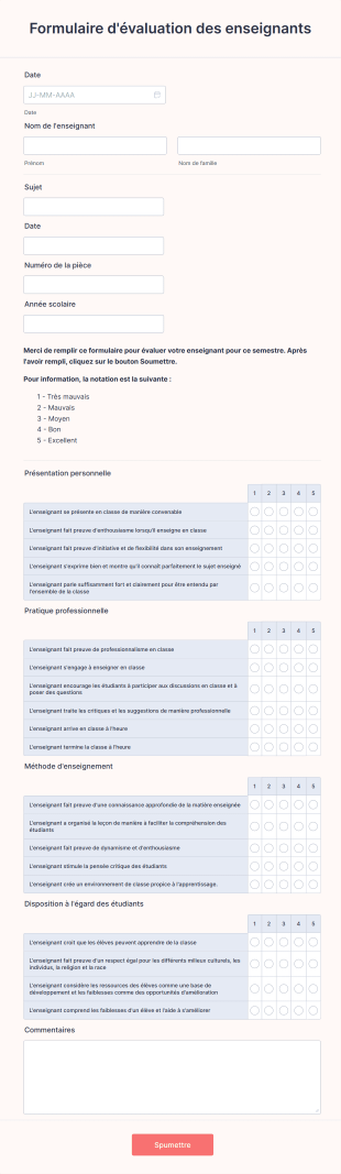 Formulaire D'évaluation Des Enseignants