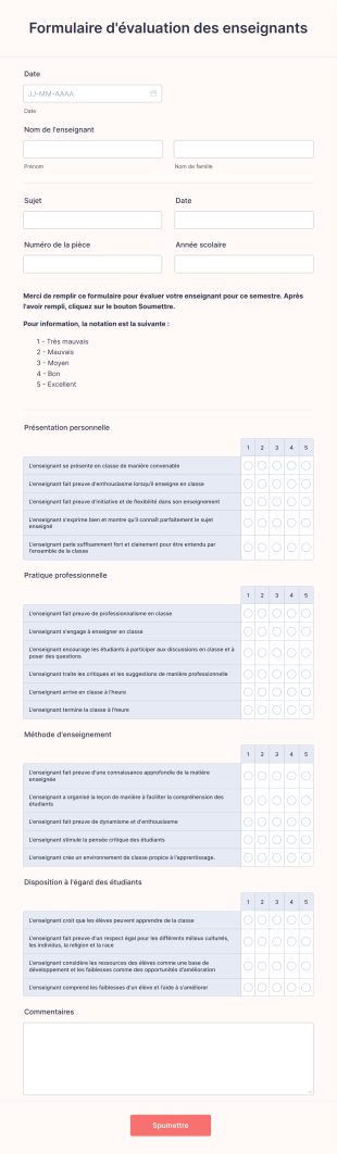 Formulaire D'évaluation Des Enseignants Form Template