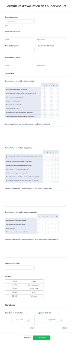 Formulaire D'évaluation Des Superviseurs