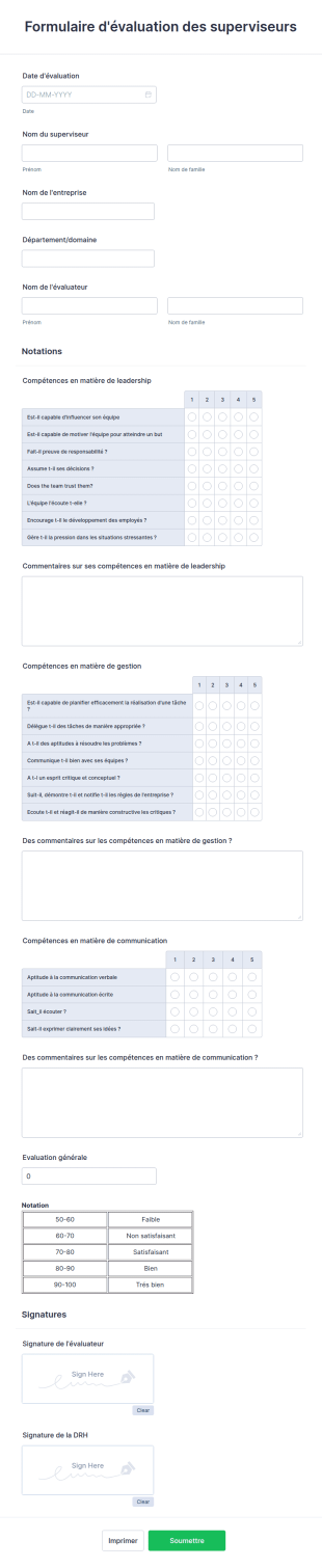 Formulaire D'évaluation Des Superviseurs