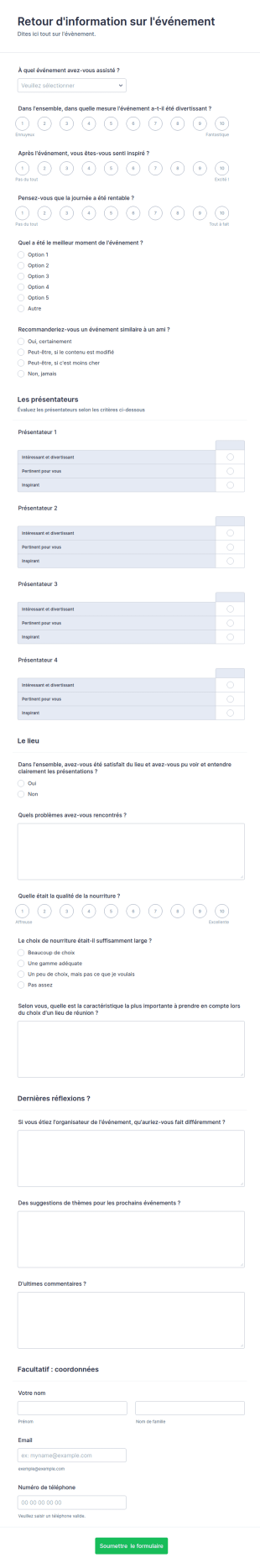 Formulaire D'évaluation D'événements
