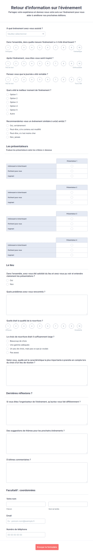 Formulaire D'évaluation D'événements