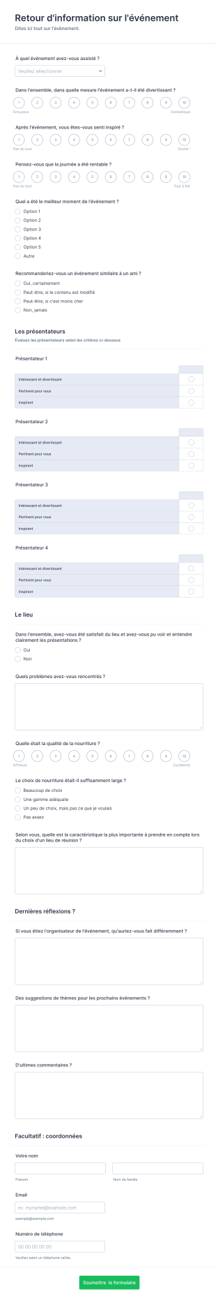 Formulaire D'évaluation D'événements
