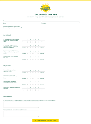 Formulaire D'évaluation Du Camp Form Template