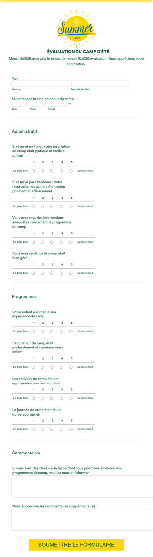Formulaire D'évaluation Du Camp