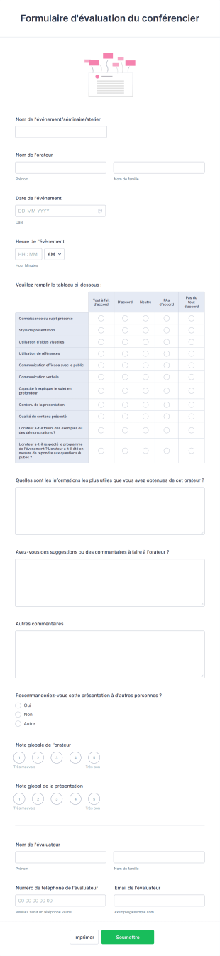 Formulaire D'évaluation Du Conférencier Form Template
