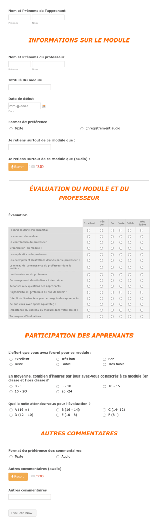Formulaire D'évaluation D'un Module Scolaire Form Template