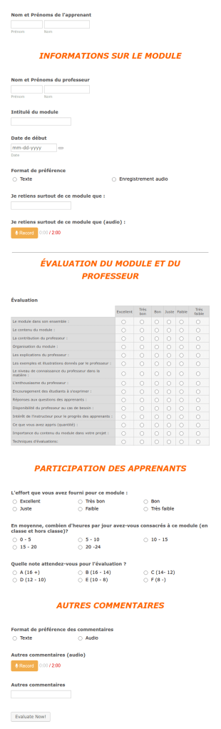 Formulaire D'évaluation D'un Module Scolaire