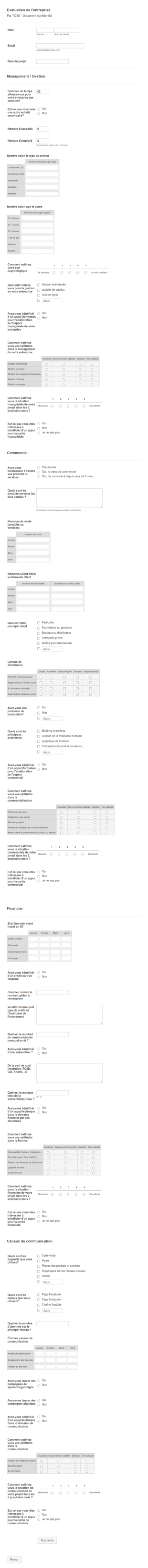 Formulaire D'évaluation Gestion D'Entreprise