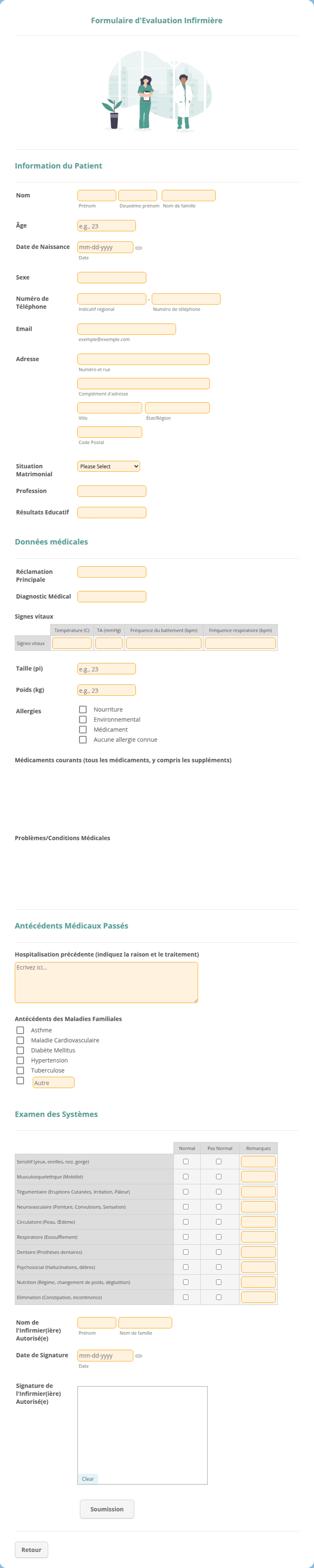 Formulaire d'Evaluation Infirmière Modèle du formulaire | Jotform