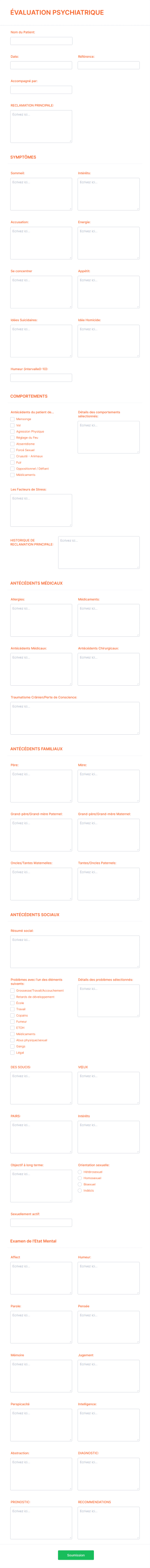 Formulaire D'Evaluation Psychiatrique Form Template