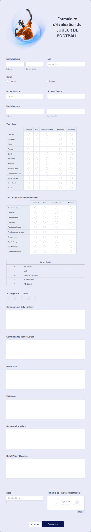 Formulaire D'évalution Des Joueur De Football Form Template