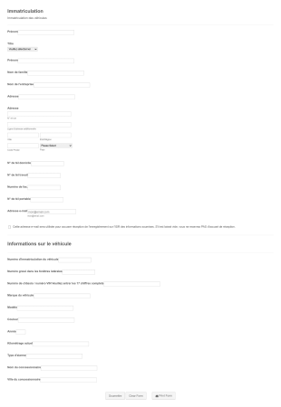 Formulaire D'immatriculation Du Véhicule Form Template
