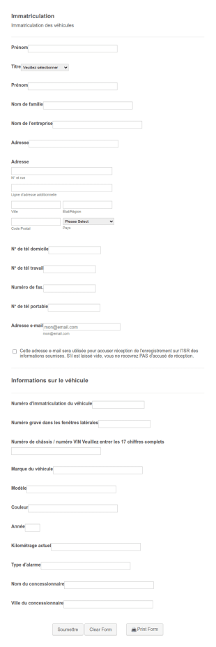 Formulaire D'immatriculation Du Véhicule