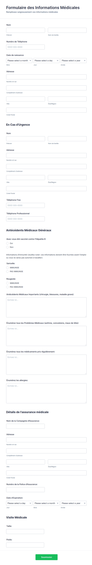 Formulaire D'Information Sur L'Emploi Médical