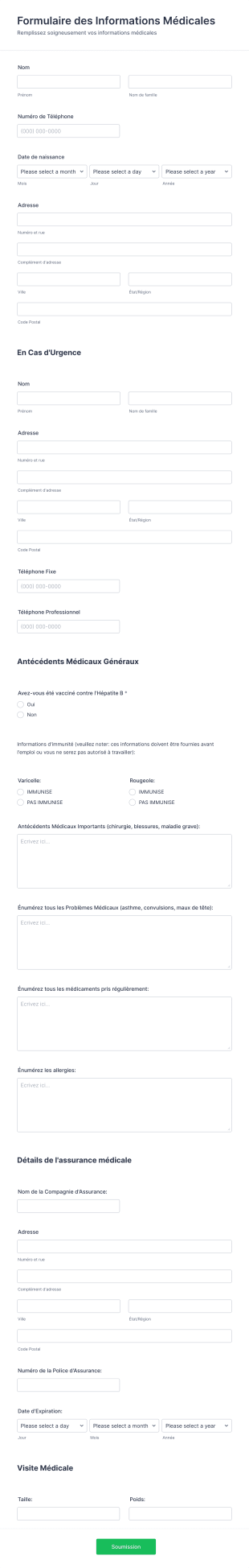 Formulaire D'Information Sur L'Emploi Médical