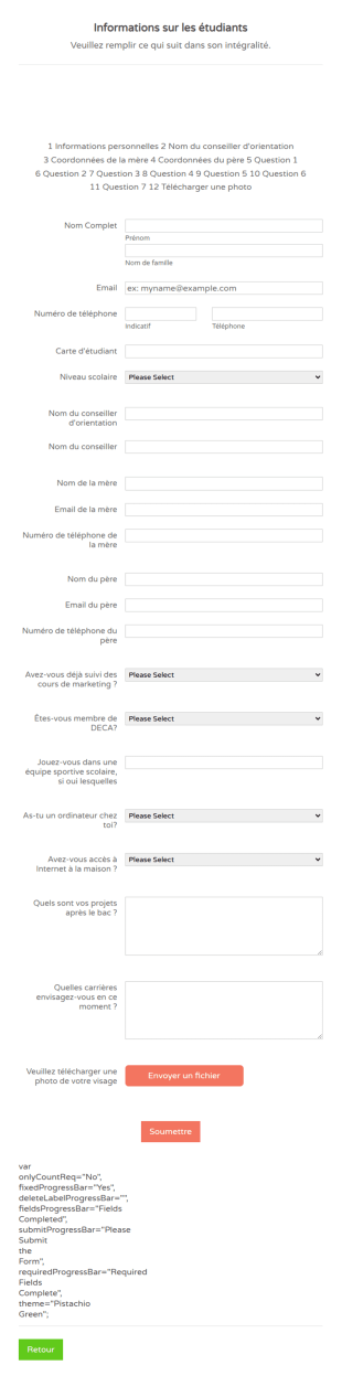 Formulaire D'information Sur L'étudiant Blanc Et Réactif