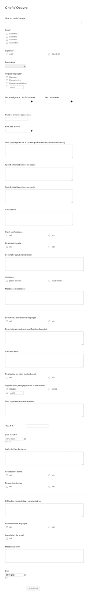Formulaire D'information Sur Un Chef D'oeuvre Form Template