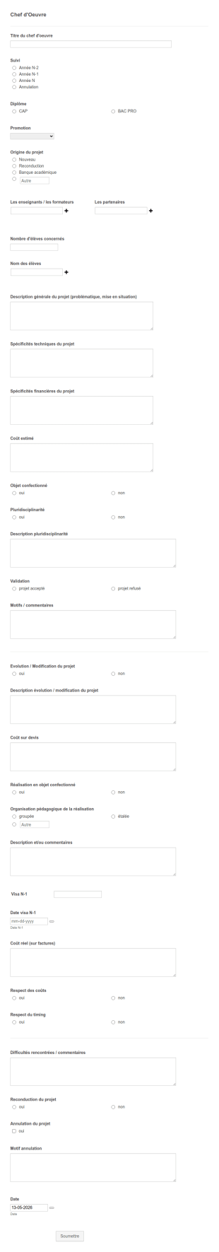 Formulaire D'information Sur Un Chef D'oeuvre