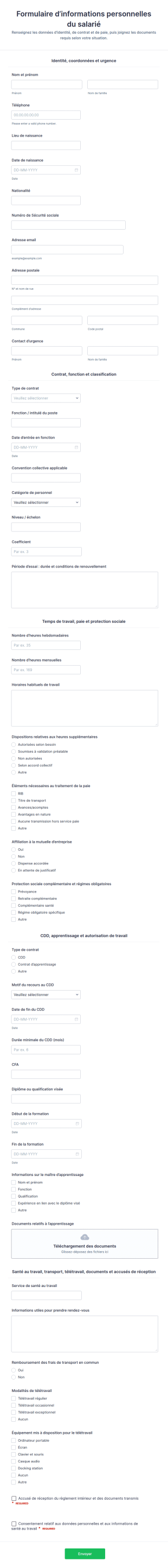 Formulaire D’informations Personnelles Du Salarié