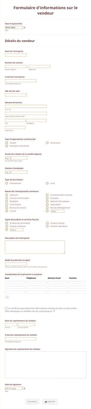 Formulaire D'informations Sur Le Vendeur Form Template