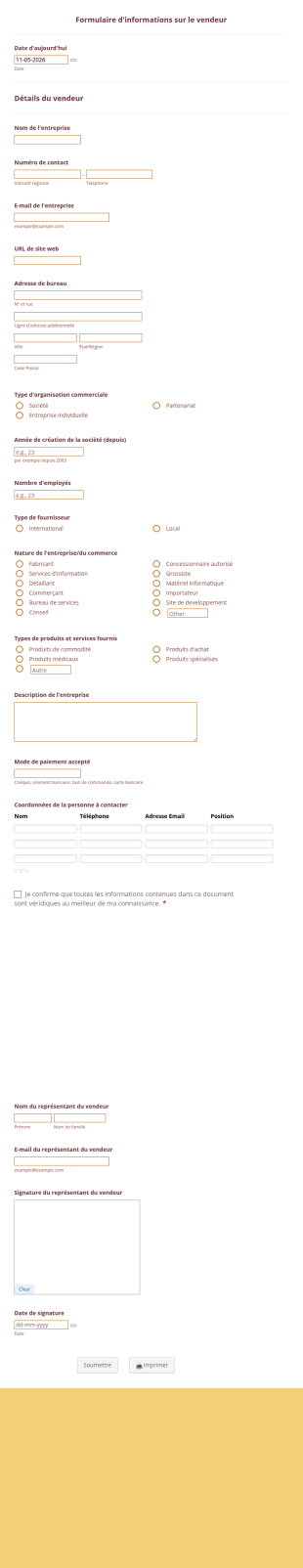 Formulaire D'informations Sur Le Vendeur