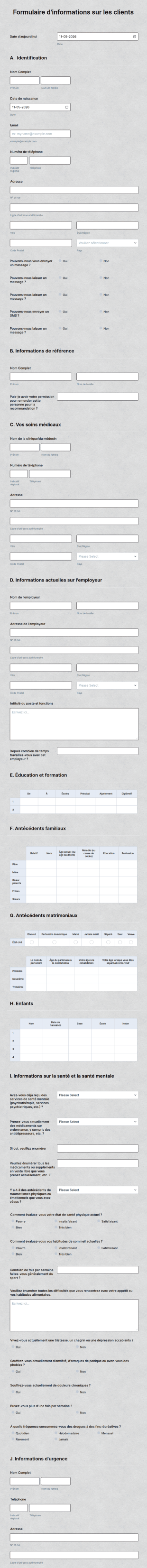 Formulaire D'informations Sur Les Clients