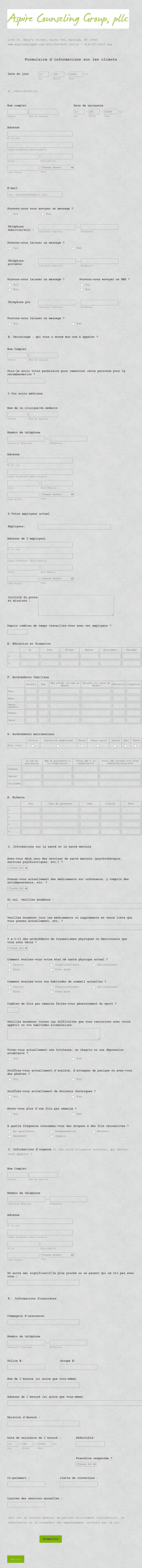 Formulaire D'informations Sur Les Clients