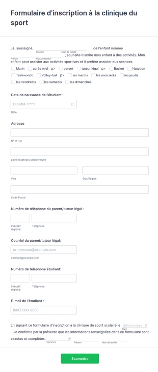 Formulaire D'inscription à La Clinique Du Sport
